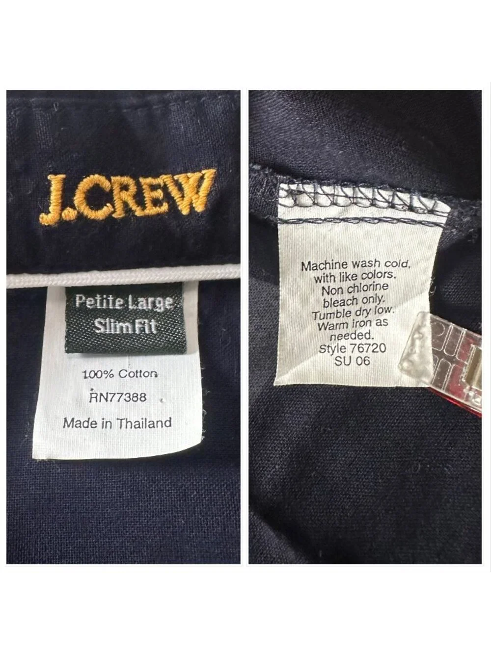 J.Crew Vintage Navy Cotton Utility Shirt Roll Tab Sleeves Petite Large